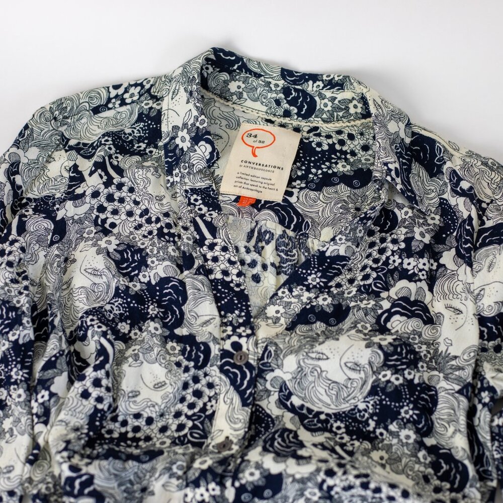 Anthropologie 34/52 Conversations Colloquial Faces Shirt Dress Size 2 - Picture 4 of 11